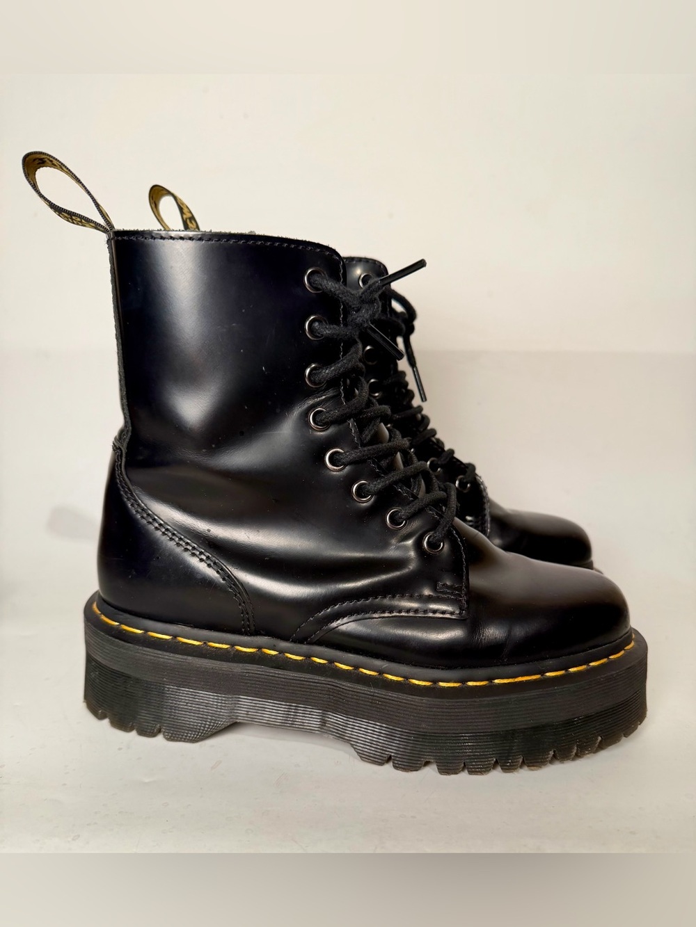 Dr. Martens Jadon Platform Leather Womens 7 Boot Black Polished Smooth Zip Side - Picture 5 of 16